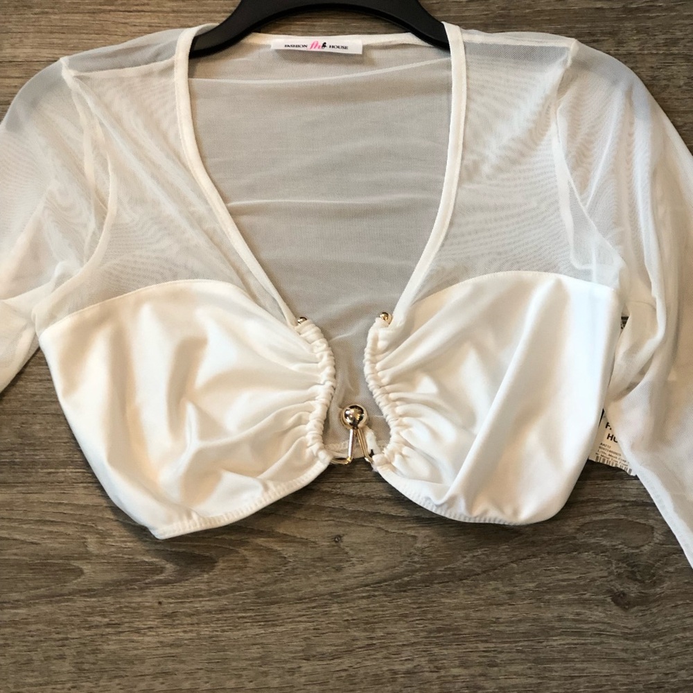 White Mesh & Satin Crop shirt